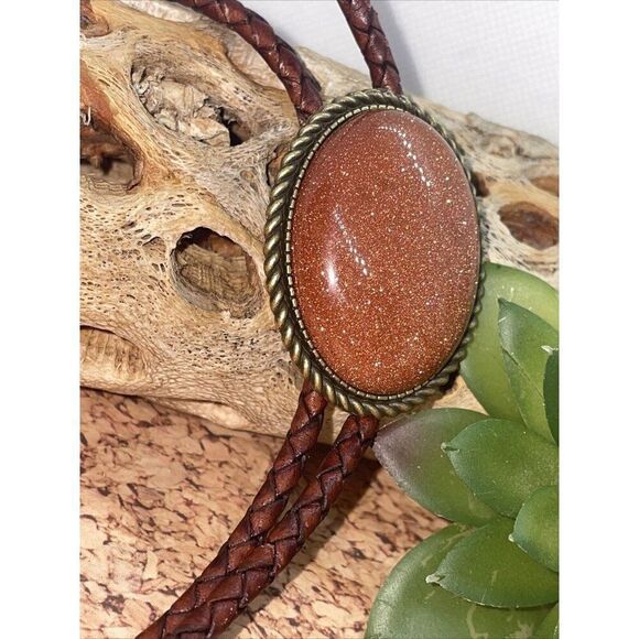 BRONZE Fall copper Gold STARLITE stone Wedding Groom Western Southwest Bolo tie - Picture 6 of 10